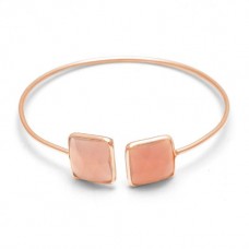 Rose Quartz Square Gemstone Bezel Bracelet 